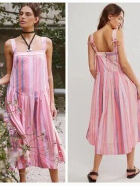 NWOT XL Free People Primavera striped drop waist sun dress in pink